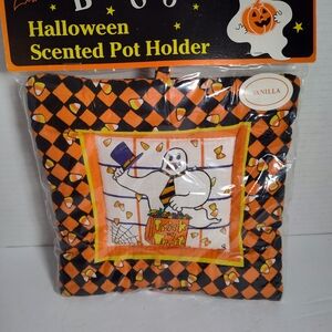 Vintage 90s Halloween Scented Pot Holder - Orange and Black
